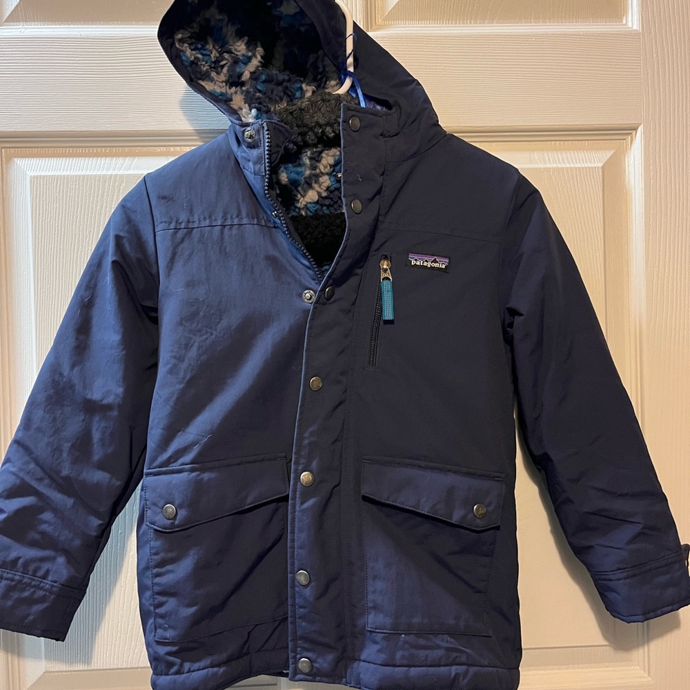 Patagonia boys, small 7/8 lined winter coat blue